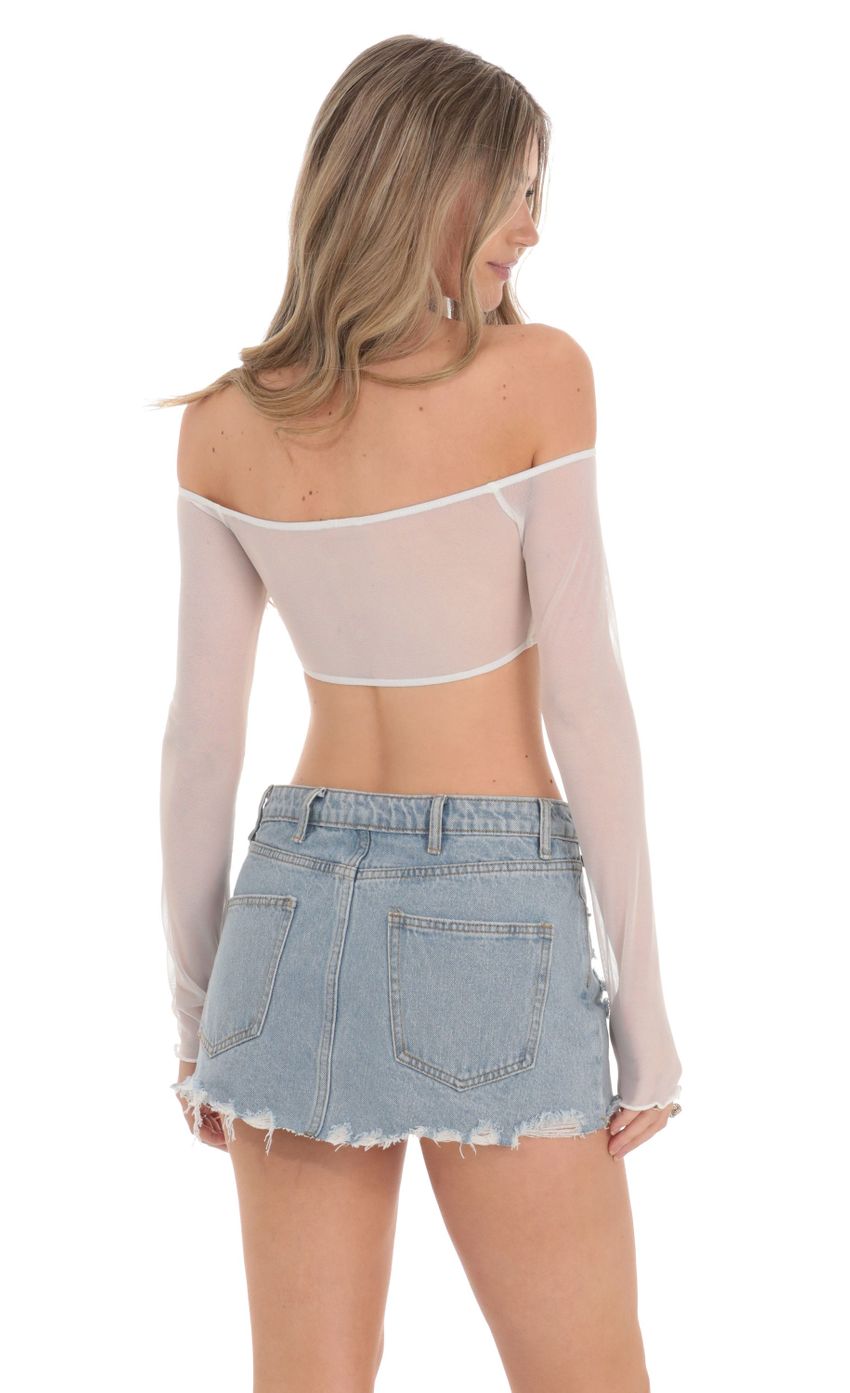 Picture Off Shoulder Mesh Top in White. Source: https://media-img.lucyinthesky.com/data/Feb24/850xAUTO/c8a6b4fe-cda6-49cc-a488-e4080b27042c.jpg