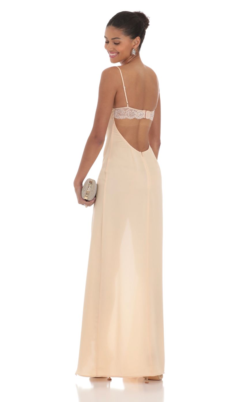 Picture Cowl Neck Satin Open Back Maxi Dress in Peach. Source: https://media-img.lucyinthesky.com/data/Feb24/850xAUTO/c9449f79-06b6-4498-a7e8-3ed1830bf6a9.jpg
