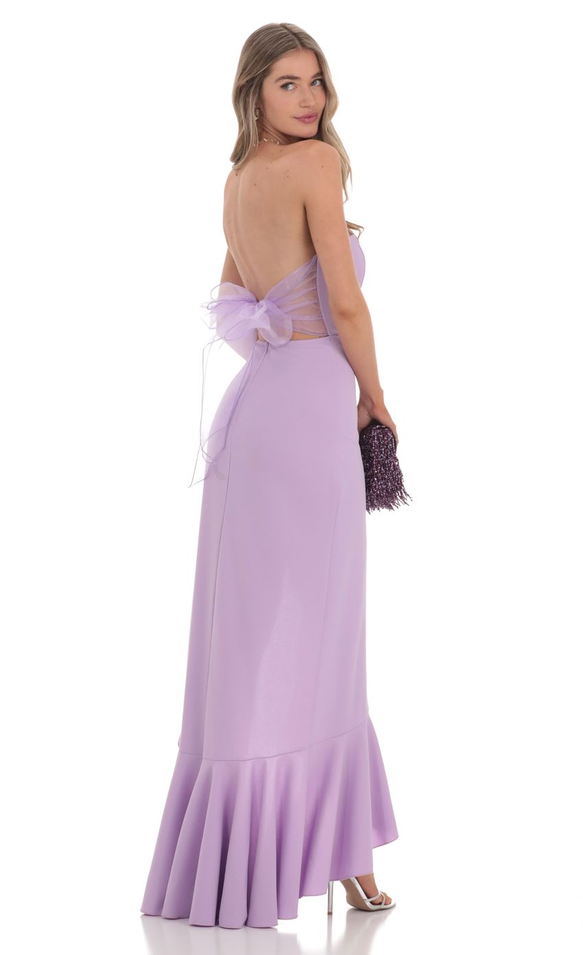 Picture Strapless Back Bow Corset Maxi Dress in Lavender. Source: https://media-img.lucyinthesky.com/data/Feb24/850xAUTO/ca3f04f2-6e12-4ef4-83ab-afe3d05156d5.jpg