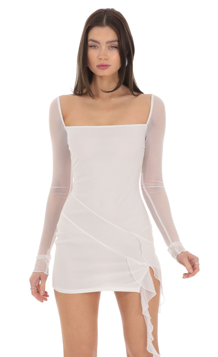 Picture Mesh Long Sleeve Double Tassel Dress in White. Source: https://media-img.lucyinthesky.com/data/Feb24/850xAUTO/cdd52751-f59a-453e-97be-5a8df6c48e5f.jpg