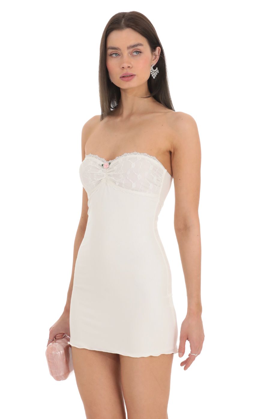 Picture Lace Bust Bodycon Strapless Dress in White. Source: https://media-img.lucyinthesky.com/data/Feb24/850xAUTO/d98a7200-2bb5-465d-9229-0808abd52462.jpg
