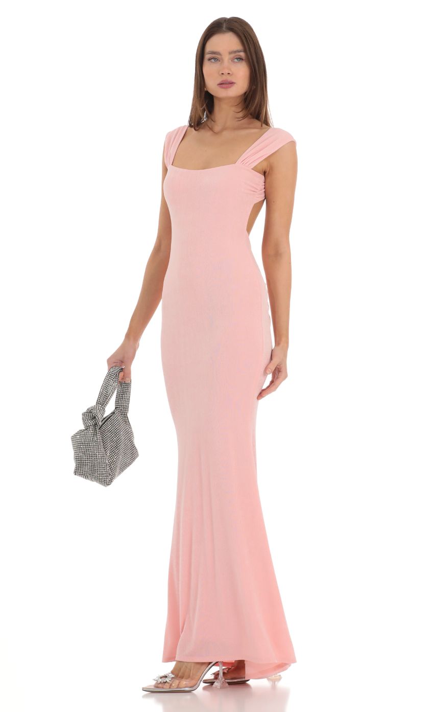 Picture Open Back Maxi Dress in Pink. Source: https://media-img.lucyinthesky.com/data/Feb24/850xAUTO/de05e1e2-bc6d-4e6c-b432-55911d60af72.jpg