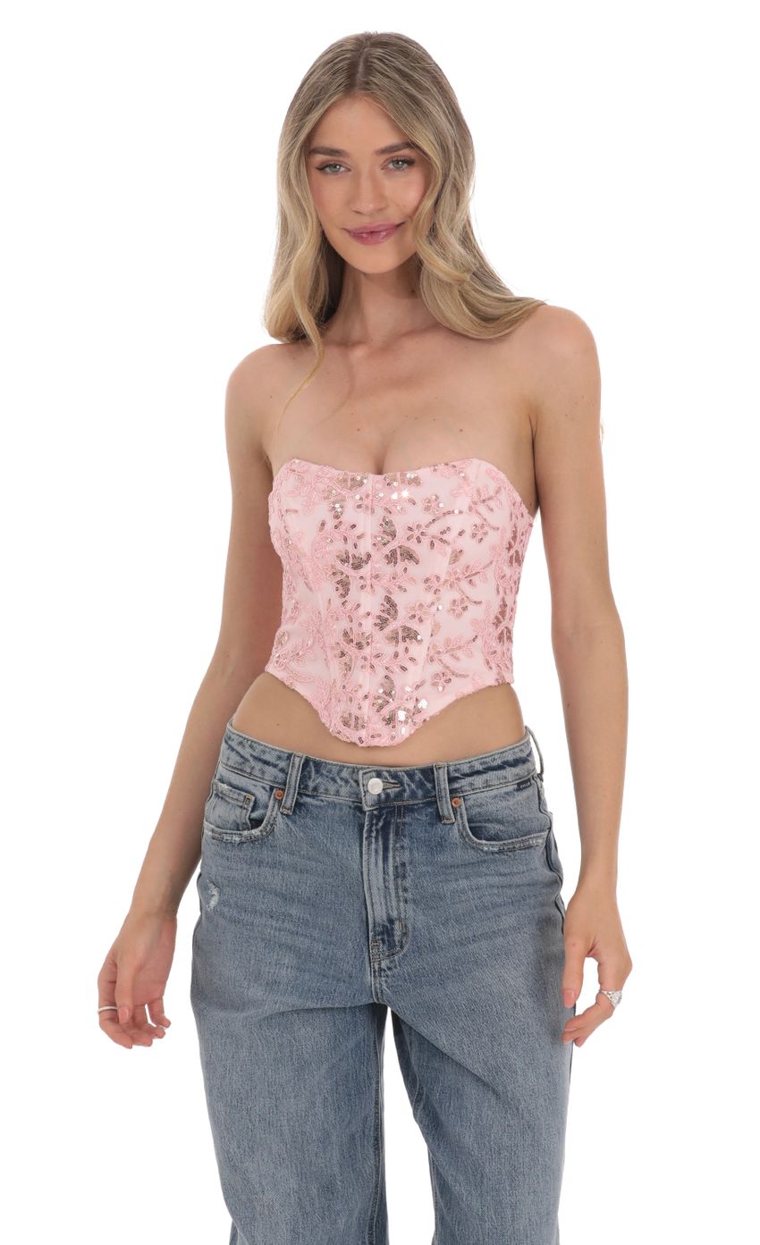 Product image for Floral Embroidered Corset Top on Pink