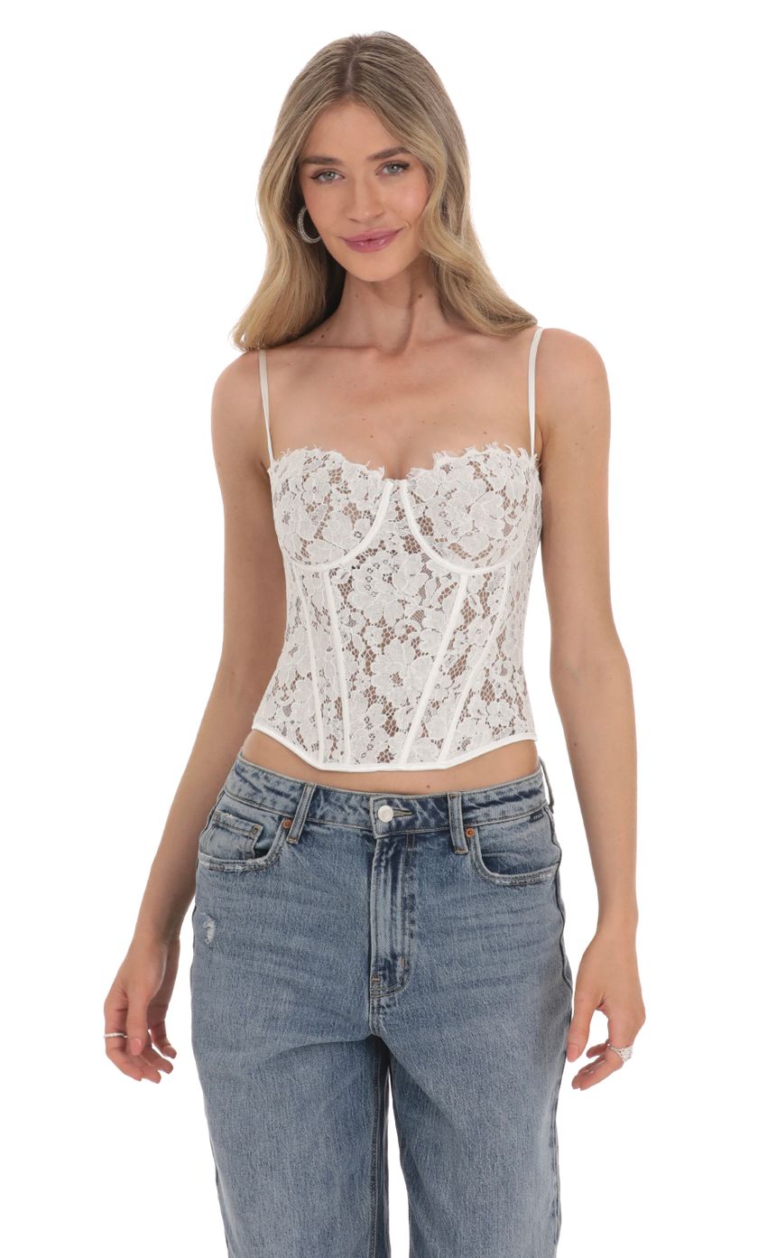 Product image for Lace Mesh Corset Top in White