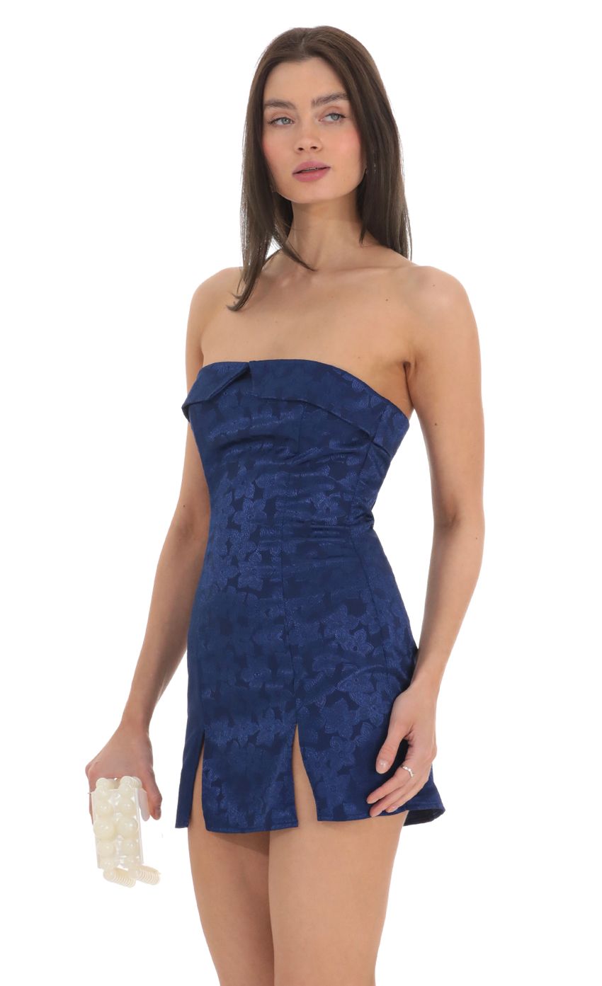Picture Strapless Jacquard Double Slit Dress in Navy. Source: https://media-img.lucyinthesky.com/data/Feb24/850xAUTO/f46a7088-77df-4cc6-9094-a6d7519d9b96.jpg