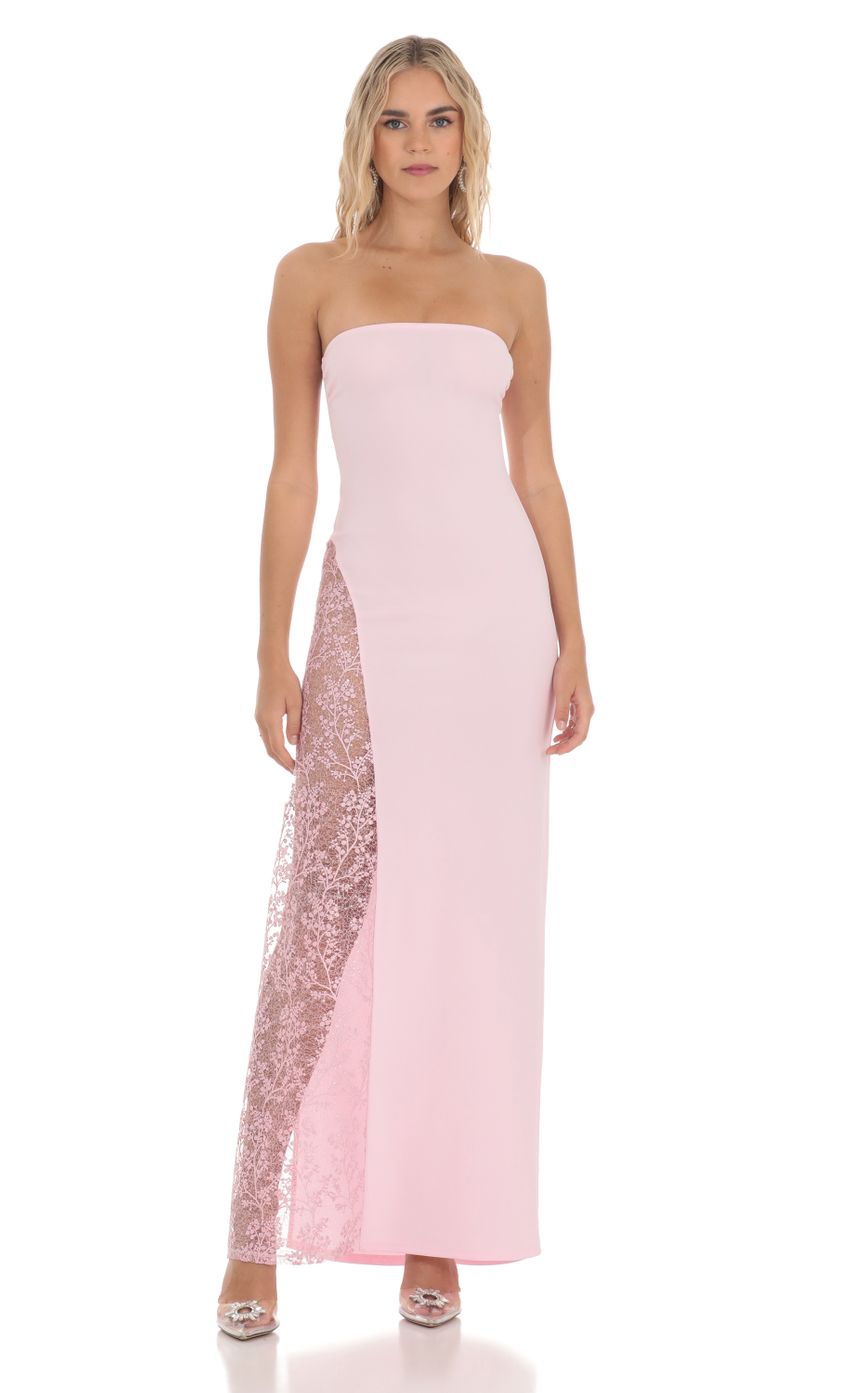 Picture Strapless Lace Embroidered Slit in Pink. Source: https://media-img.lucyinthesky.com/data/Feb24/850xAUTO/f53420ae-681b-4316-826c-dd23231d2539.jpg