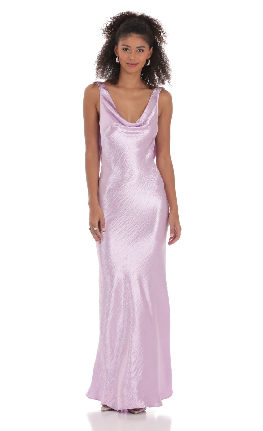 Picture Satin Cowl Neck Maxi Dress in Lavender. Source: https://media-img.lucyinthesky.com/data/Feb24/850xAUTO/f759eede-92a9-496b-98c4-77126c37afdf.jpg