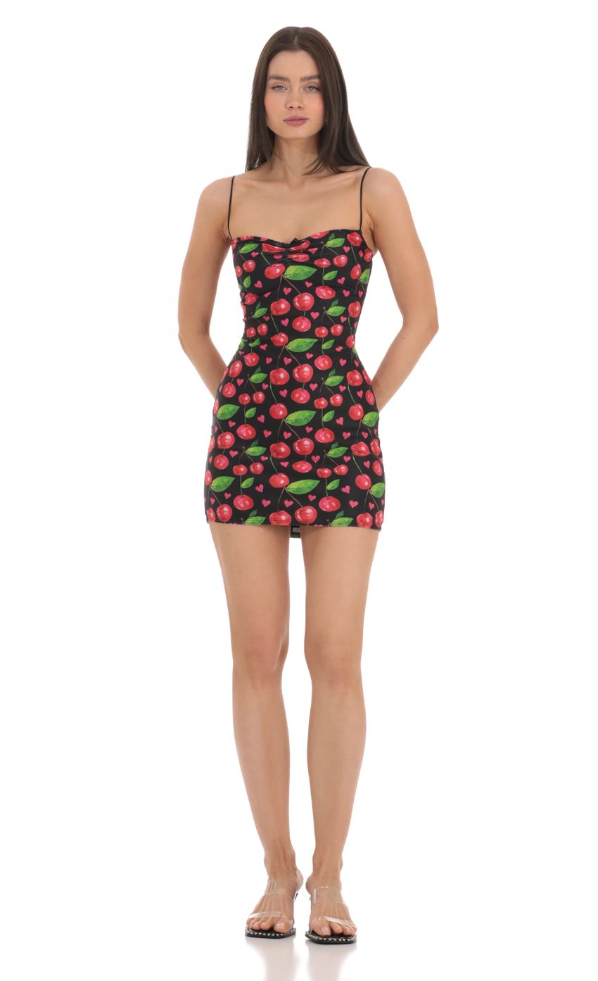 Picture Cherry Print Bodycon Dress in Black. Source: https://media-img.lucyinthesky.com/data/Feb24/850xAUTO/f9127385-c773-4537-a476-b9243361cd32.jpg