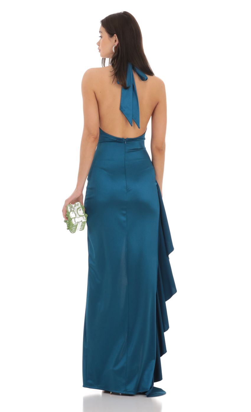 Picture Satin Plunge Neck Halter Maxi Dress in Peacock Blue. Source: https://media-img.lucyinthesky.com/data/Feb24/850xAUTO/fc2cf2e4-2ef3-4841-9015-272d266fc7cb.jpg