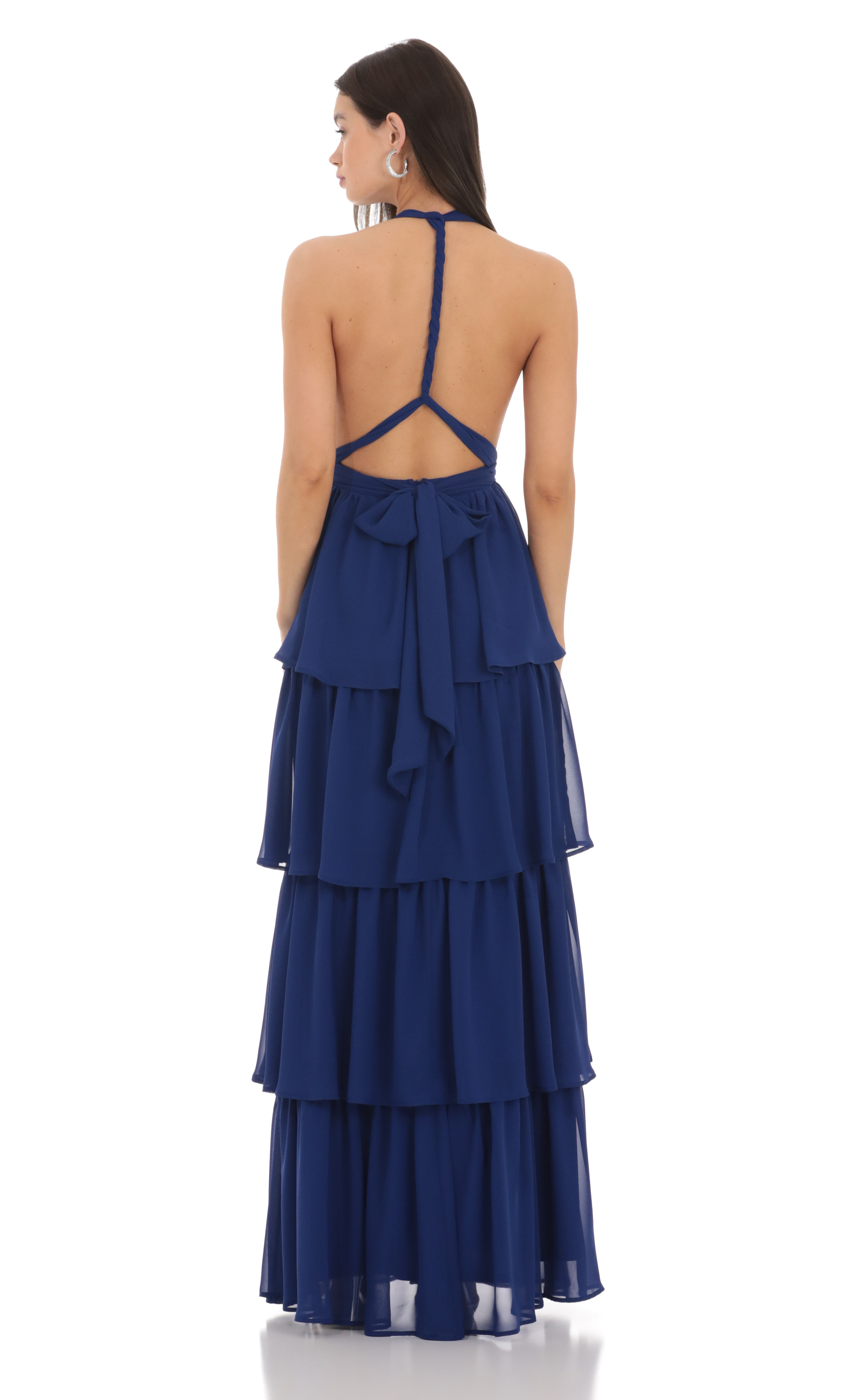 missord plunge neck frill ruffle hem chiffon dress Romance Ruffle Dress, in Steel Blue Chiffon, Size: XL | Show Me Your Mumu