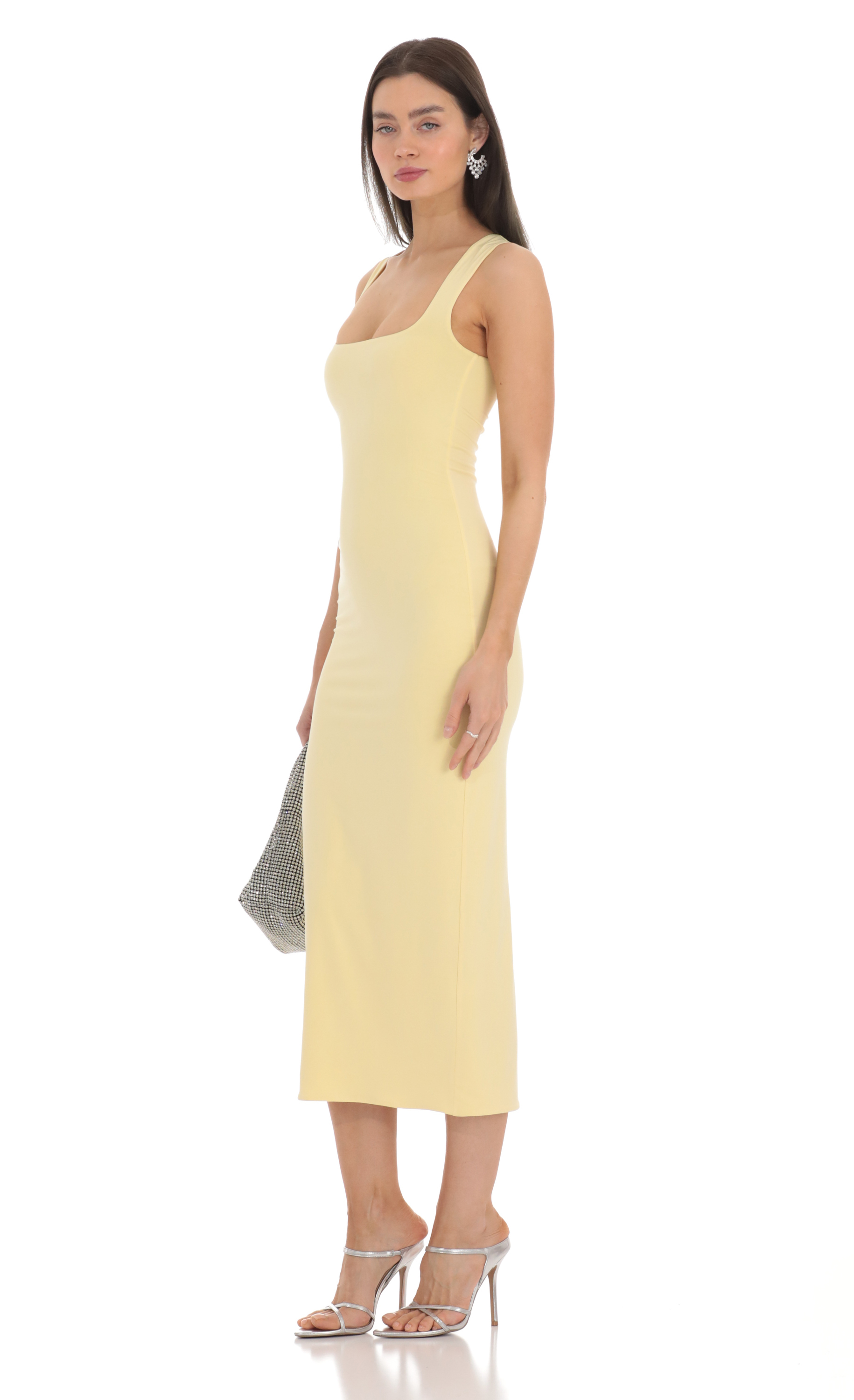 yellow bodycon dress midi Plus Size Split Hem Sleeveless Scoop Neck, Lylah Midi Dress in Butter Yellow, Size 3X,