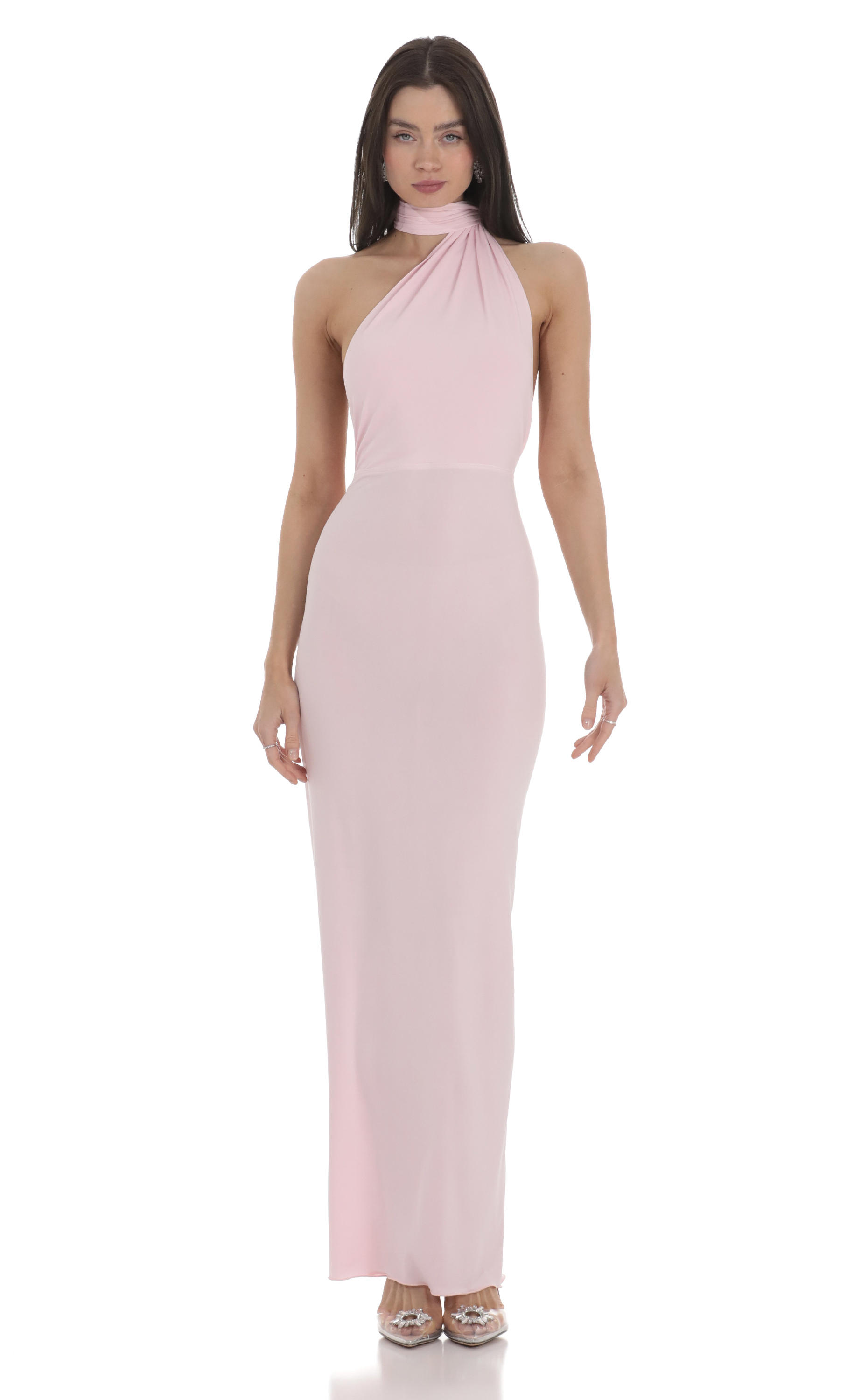 One Shoulder Scarf Strap Maxi Dress in Pink | LUCY IN THE SKY One Shoulder Scarf Strap Maxi Dress in Pink | LUCY IN THE SKY