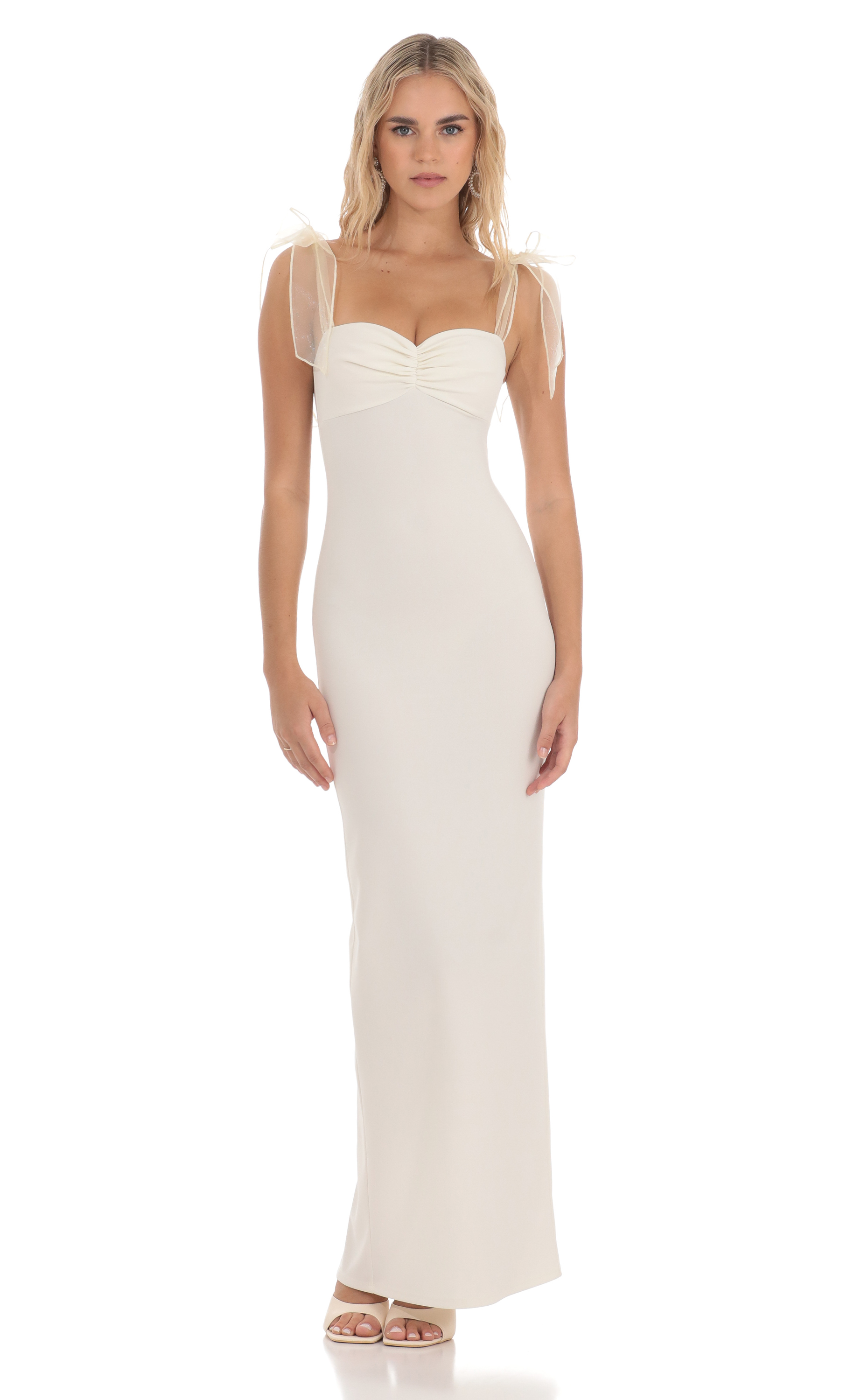 Shoulder Ties Maxi Dress in White