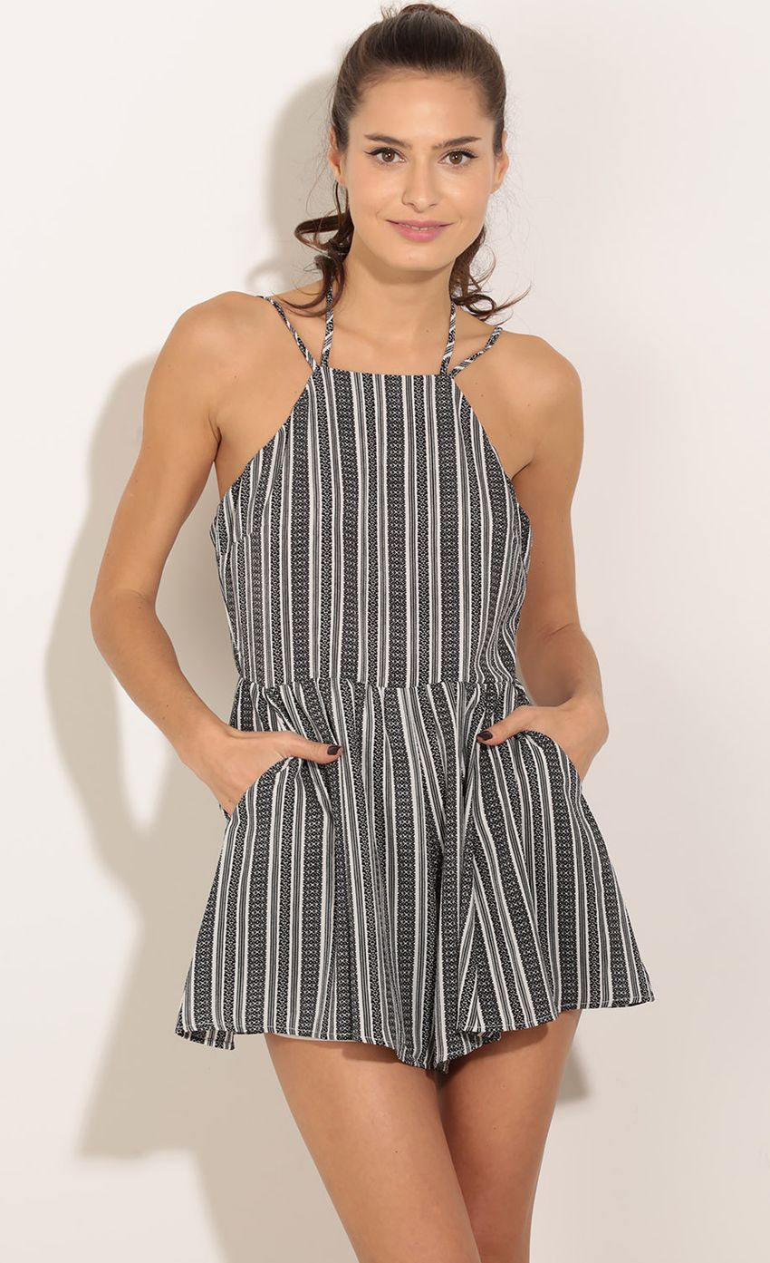 Picture Stripe Halter Playsuit In Black. Source: https://media-img.lucyinthesky.com/data/Jan16_1/850xAUTO/0Y5A0717.JPG