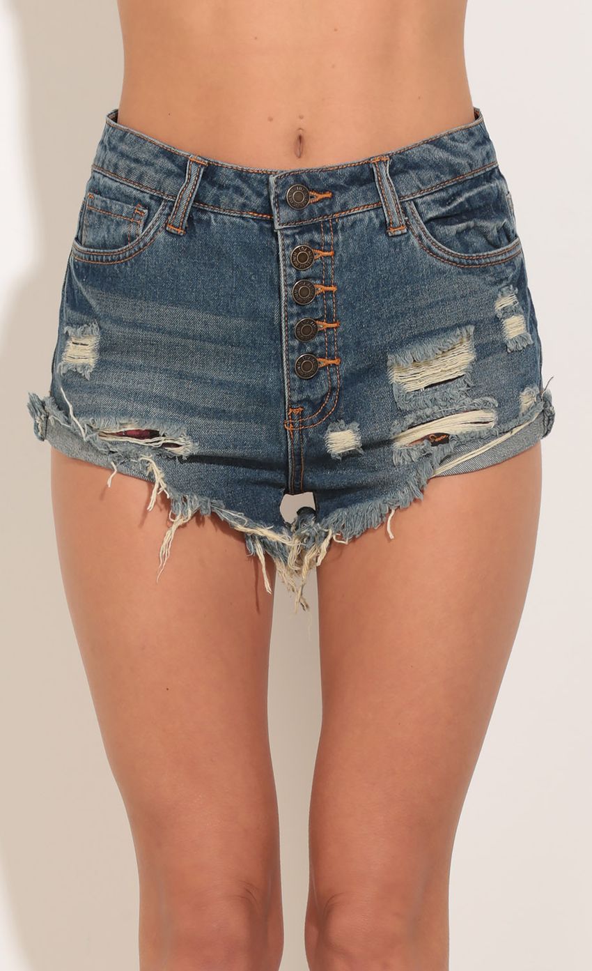 Picture High Waisted Distressed Jean Shorts. Source: https://media-img.lucyinthesky.com/data/Jan16_1/850xAUTO/0Y5A9784.JPG