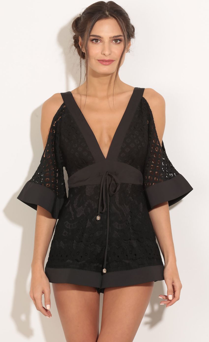 Picture Open Shoulder Lace Romper In Black. Source: https://media-img.lucyinthesky.com/data/Jan16_2/850xAUTO/0Y5A2390.JPG