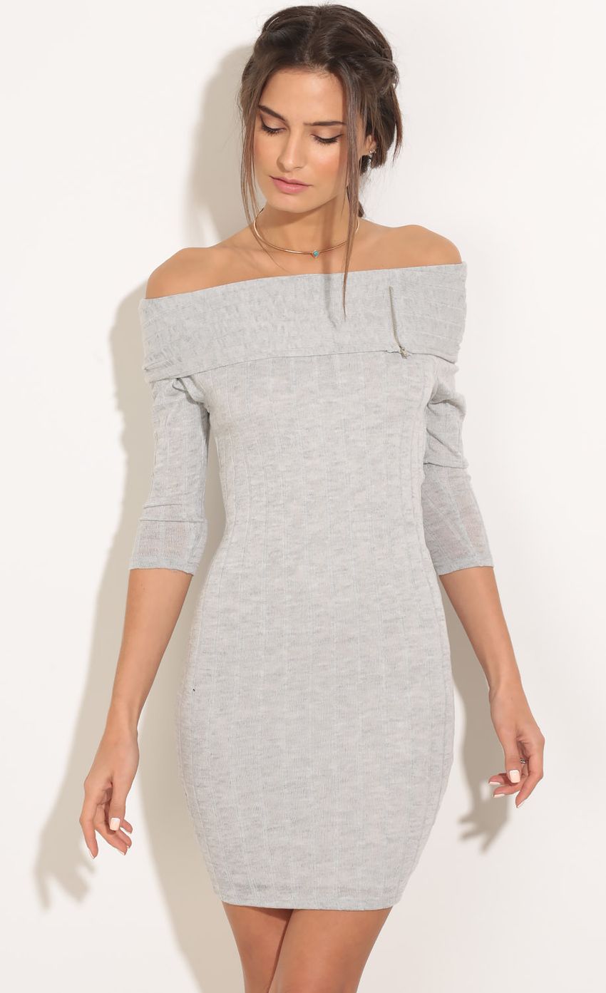 Picture Off The Shoulder Zip-Up Sweater Dress In Grey. Source: https://media-img.lucyinthesky.com/data/Jan16_2/850xAUTO/0Y5A9533.JPG
