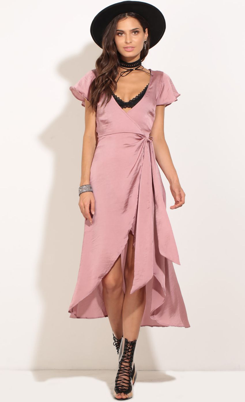 Picture Plunge Satin Wrap Dress In Mauve. Source: https://media-img.lucyinthesky.com/data/Jan17_1/850xAUTO/0Y5A0341.JPG