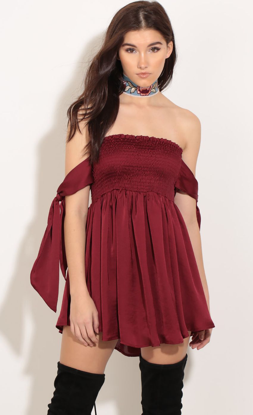 Picture Tie Detail Satin Dress In Wine. Source: https://media-img.lucyinthesky.com/data/Jan17_1/850xAUTO/0Y5A4851.JPG
