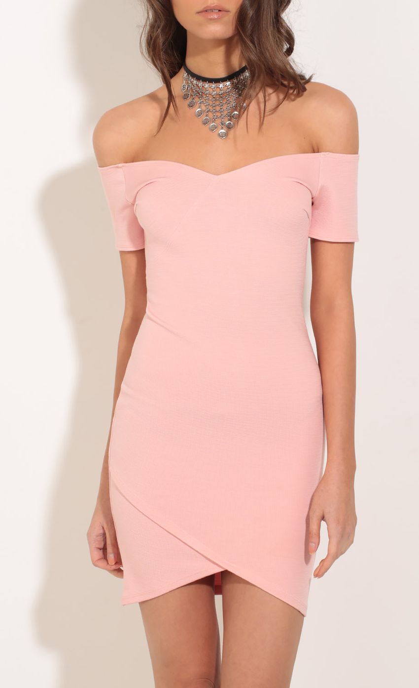 Picture Off The Shoulder Bodycon Dress In Pink. Source: https://media-img.lucyinthesky.com/data/Jan17_2/850xAUTO/0Y5A6281.JPG
