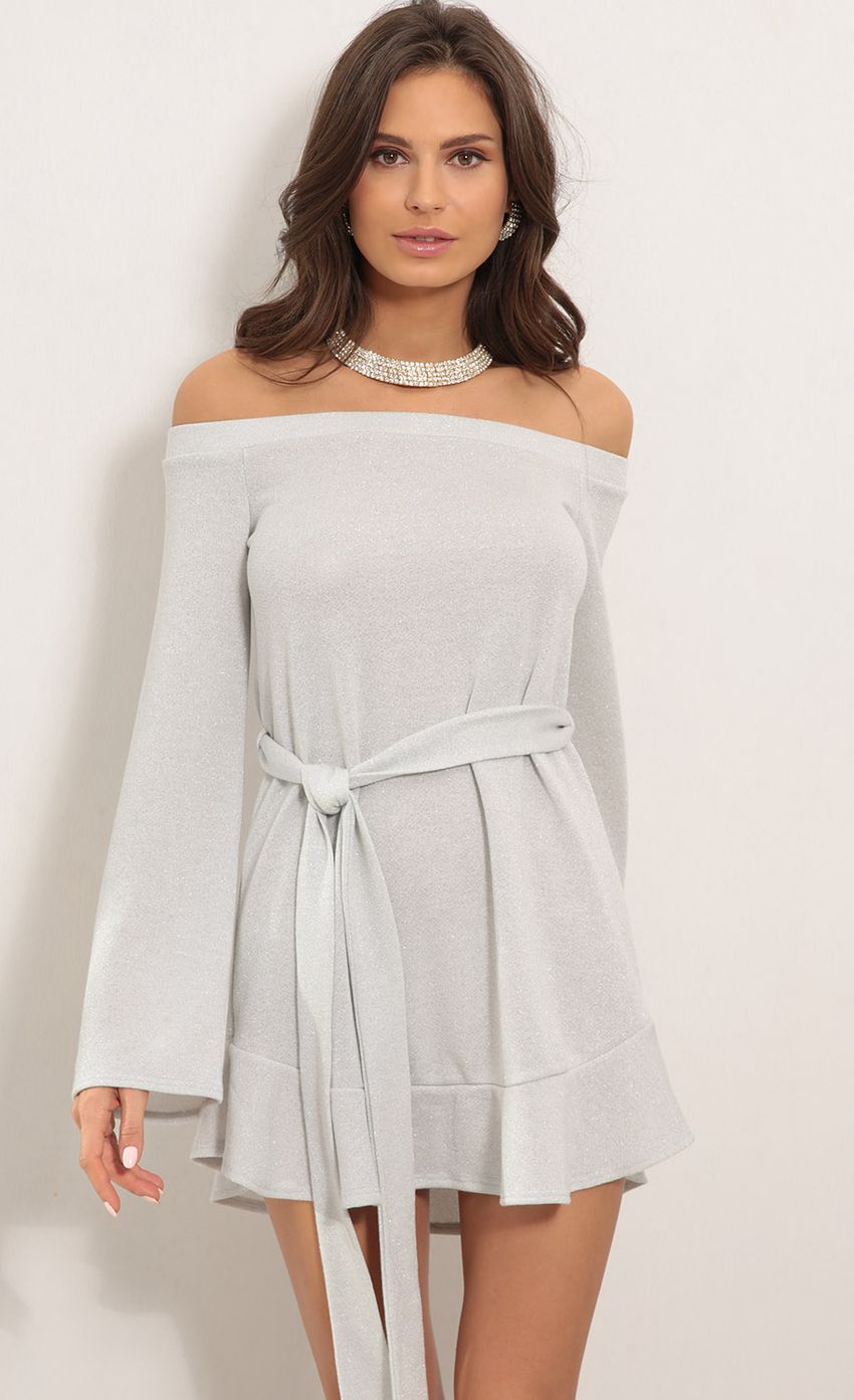 Picture Off The Shoulder Day Dress In Sparkling Silver. Source: https://media-img.lucyinthesky.com/data/Jan18_1/850xAUTO/0Y5A7951.JPG