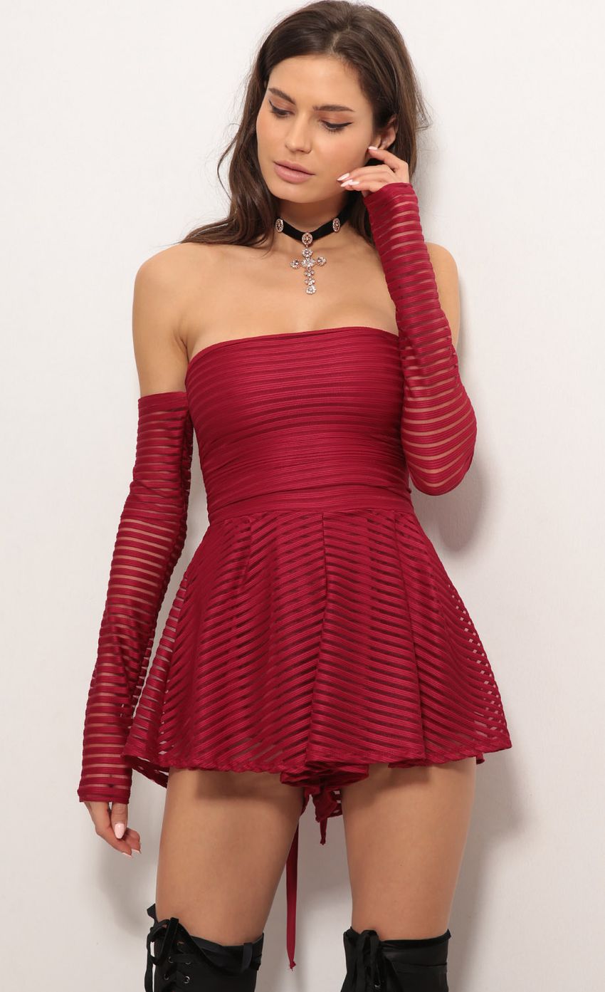 Picture Gabriella Lace-Up Romper In Red. Source: https://media-img.lucyinthesky.com/data/Jan18_2/850xAUTO/0Y5A3383.JPG