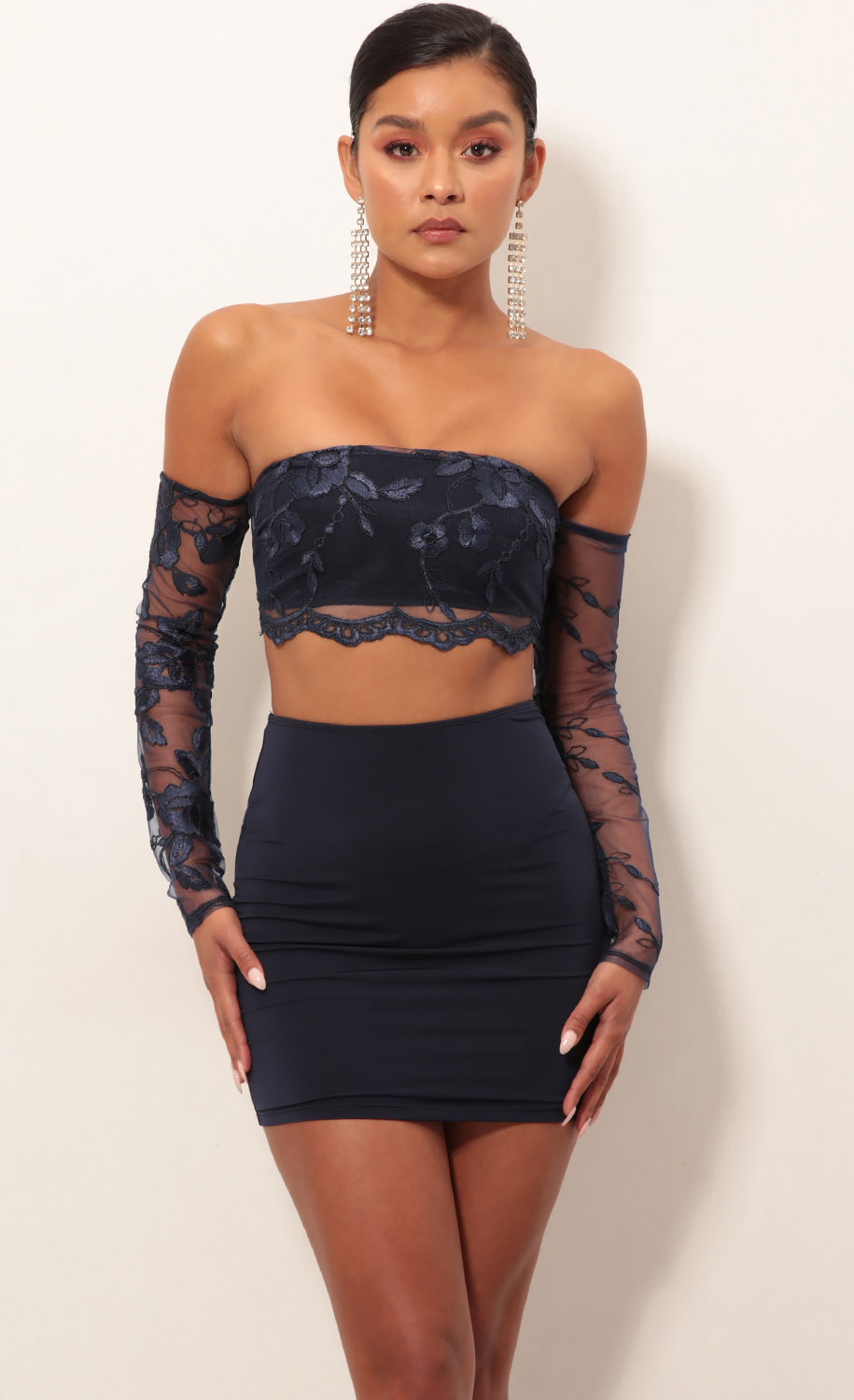 Lace Sleeve Set in Navy