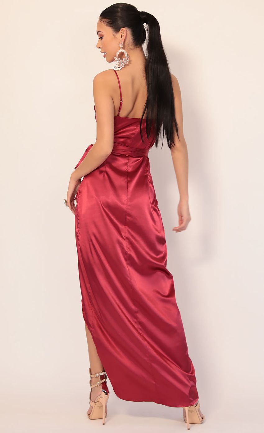 Picture Pleated Satin Maxi Dress in Merlot. Source: https://media-img.lucyinthesky.com/data/Jan20_1/850xAUTO/781A3067.JPG