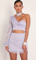 Picture One Shoulder Puff Sleeve Set in Mauve Dots. Source: https://media-img.lucyinthesky.com/data/Jan20_2/150xAUTO/781A3193.JPG