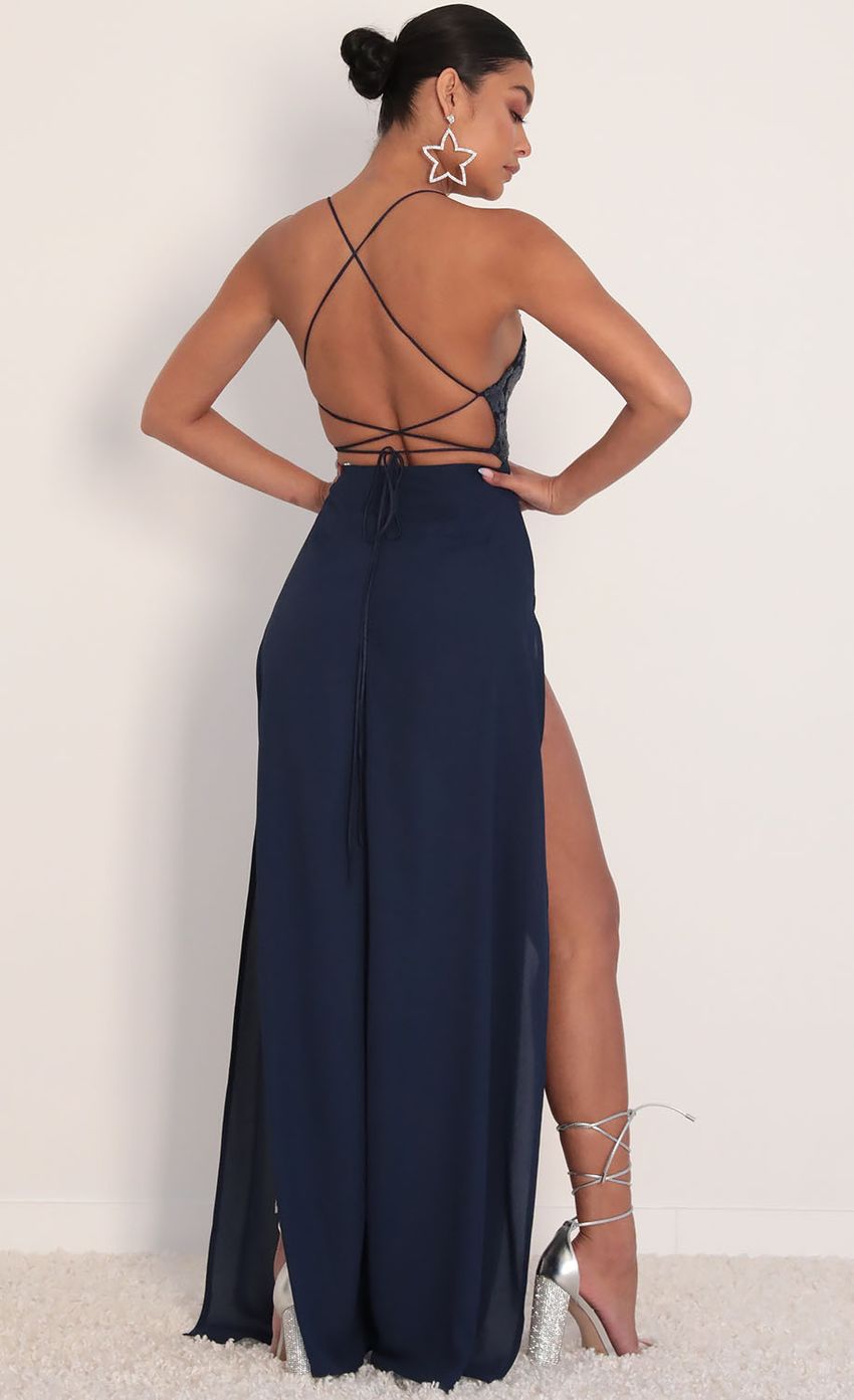 Picture Sequin Lace Maxi Dress in Navy. Source: https://media-img.lucyinthesky.com/data/Jan20_2/850xAUTO/781A0335.JPG