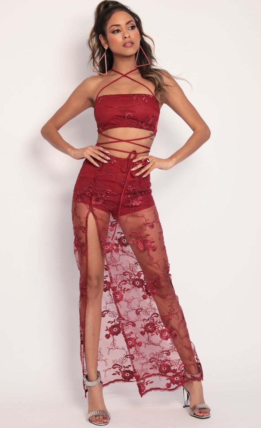 Picture Boho Floral Lace Maxi Set in Merlot. Source: https://media-img.lucyinthesky.com/data/Jan20_2/850xAUTO/781A3426.JPG