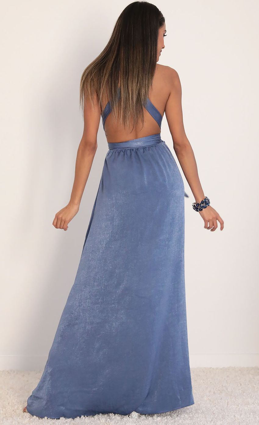 Picture Satin Maxi Dress in Palace Blue. Source: https://media-img.lucyinthesky.com/data/Jan20_2/850xAUTO/781A3672.JPG