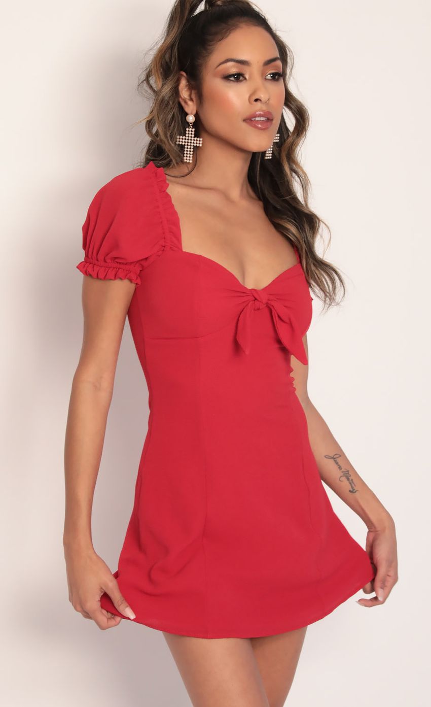 Picture Justina Puff Sleeve Dress in Red. Source: https://media-img.lucyinthesky.com/data/Jan20_2/850xAUTO/781A5923.JPG
