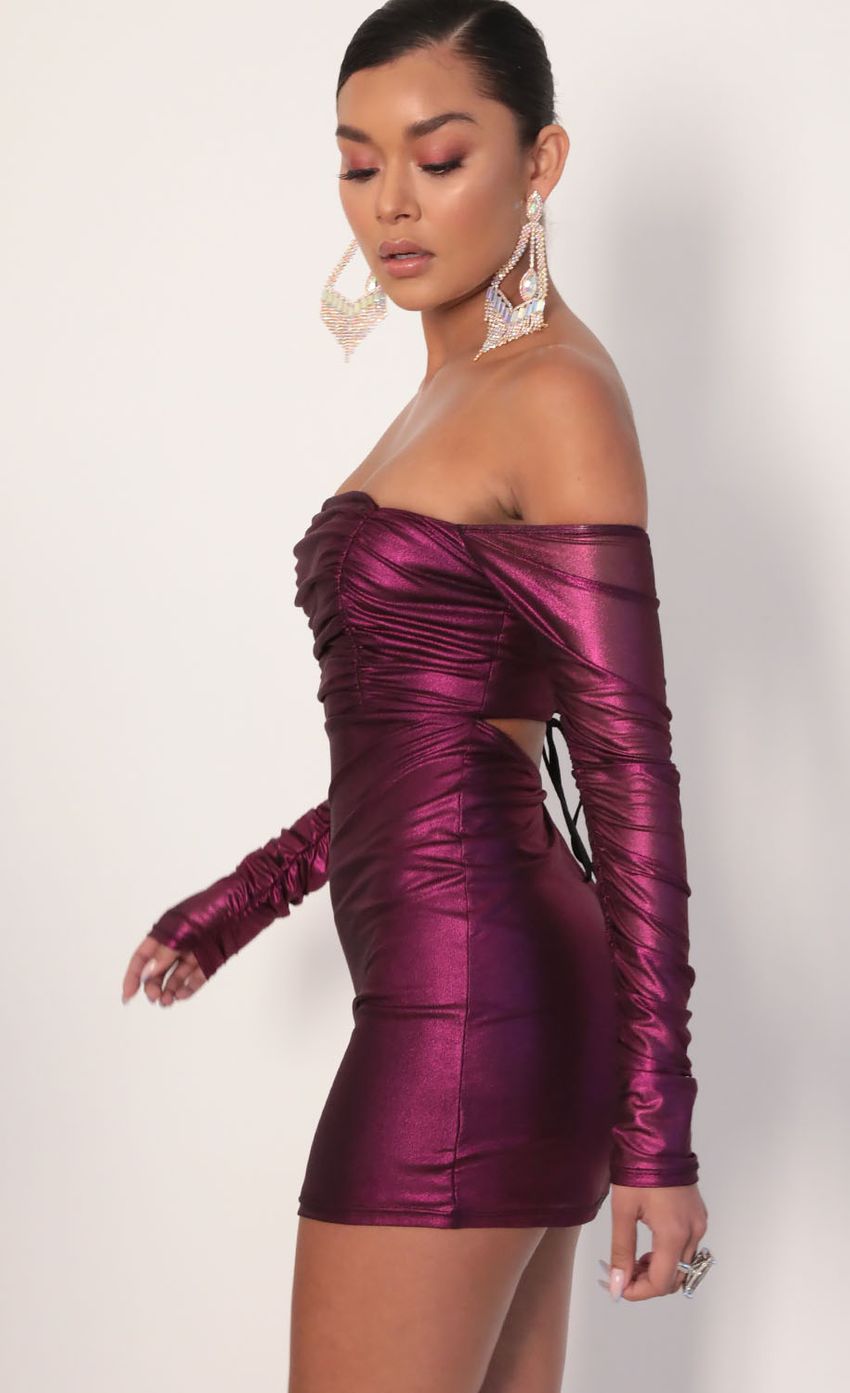 Picture Off Shoulder Mesh Dress in Fuchsia. Source: https://media-img.lucyinthesky.com/data/Jan20_2/850xAUTO/781A6750.JPG