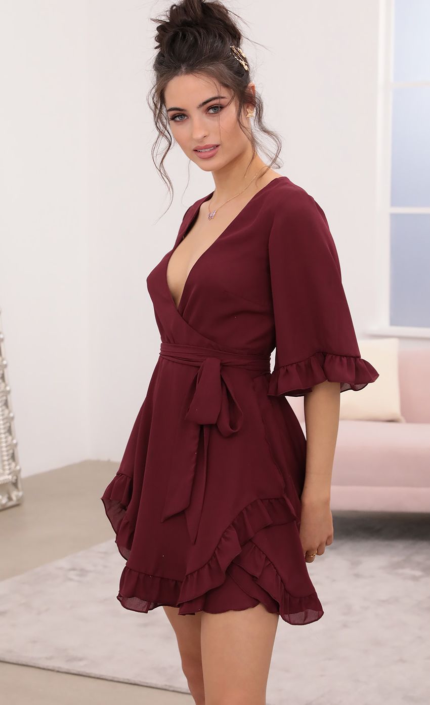 Picture Ruffle Dress in Burgundy. Source: https://media-img.lucyinthesky.com/data/Jan21_2/850xAUTO/1V9A3045.JPG