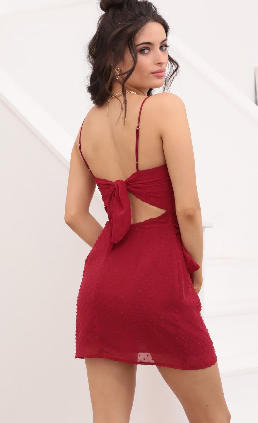 Picture Double Tie Dotted Wrap Dress In Burgundy. Source: https://media-img.lucyinthesky.com/data/Jan21_2/850xAUTO/1V9A7750.JPG