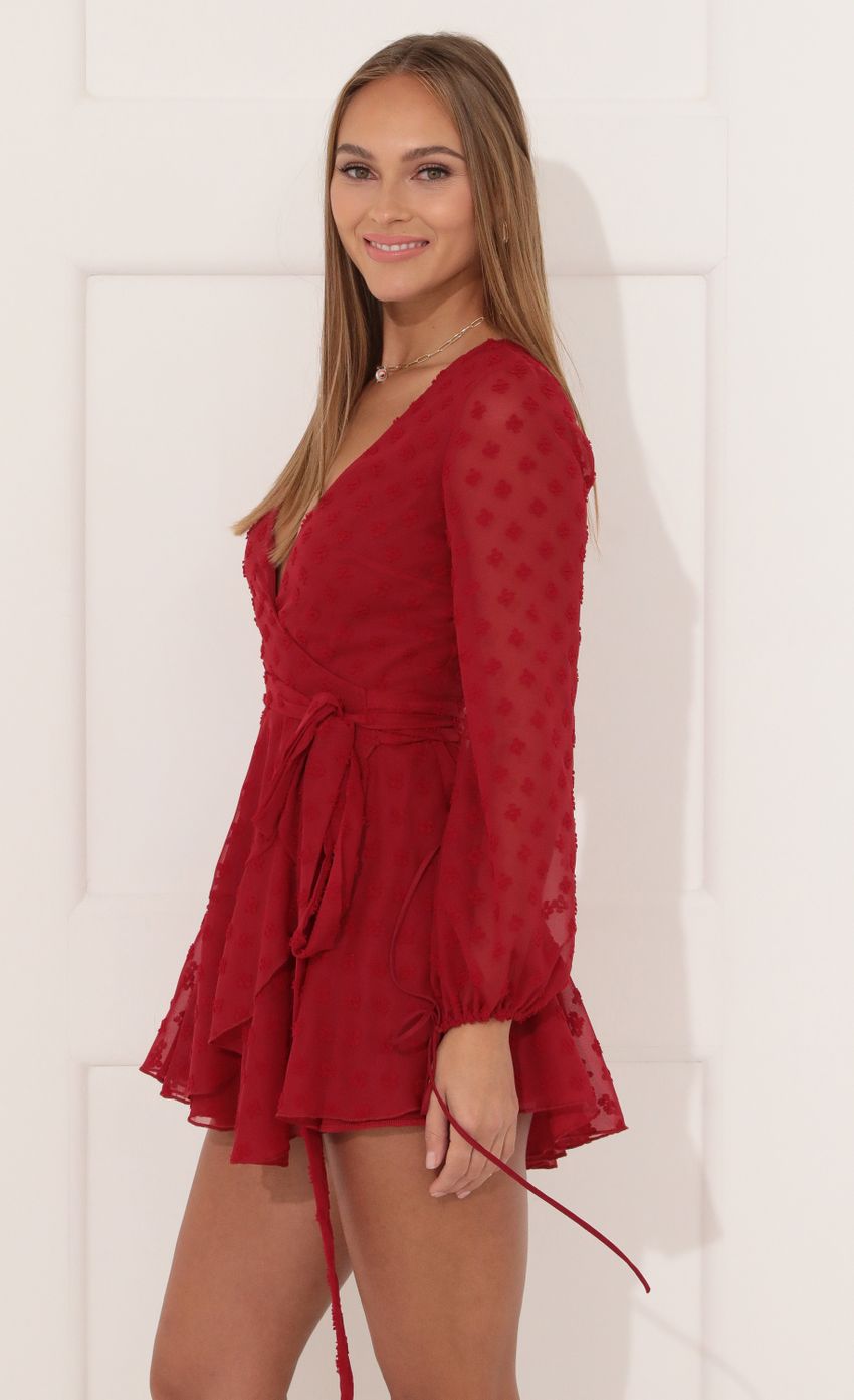 Picture Ruffle Wrap Dress in Red. Source: https://media-img.lucyinthesky.com/data/Jan22_1/850xAUTO/1V9A2444.JPG