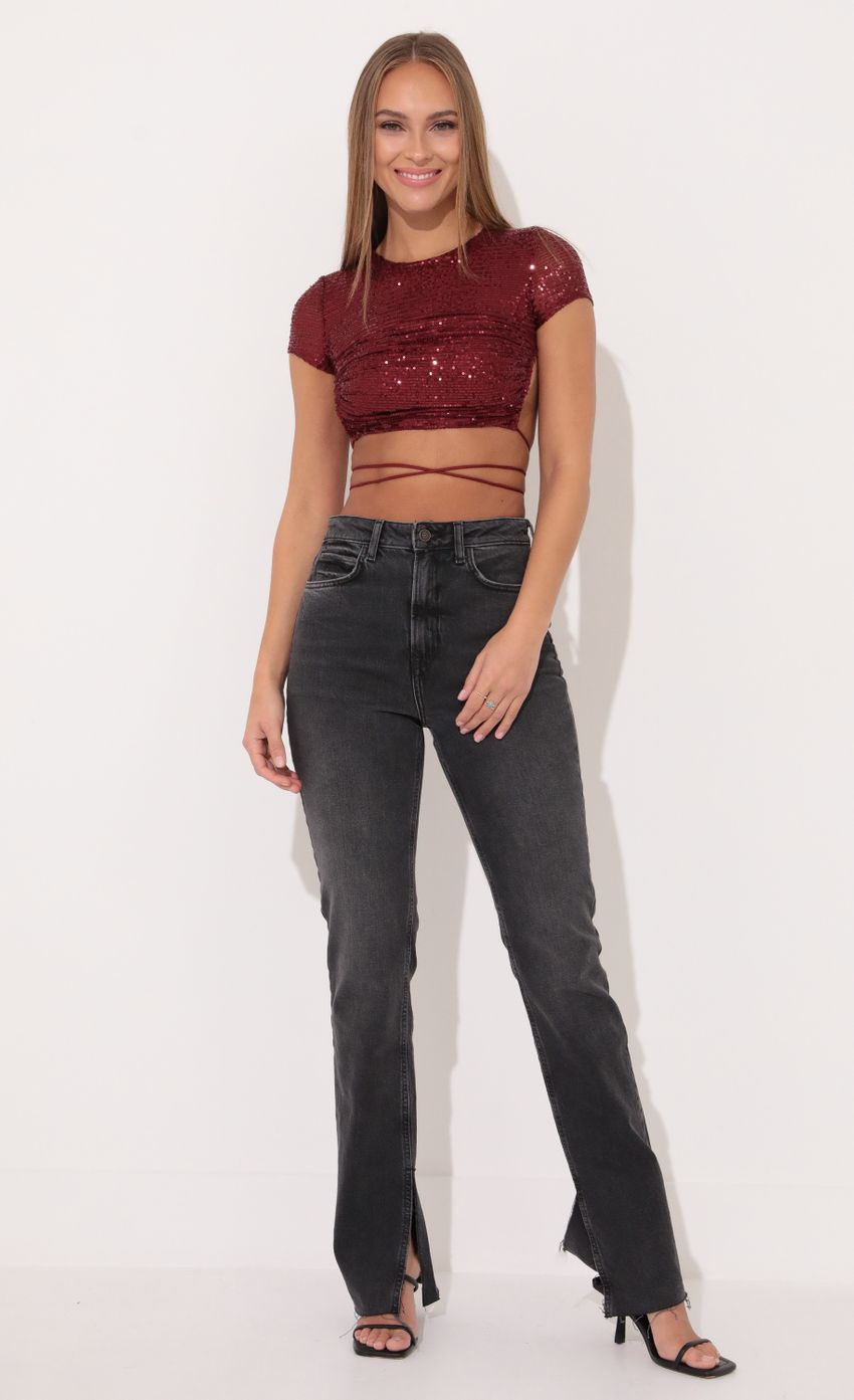 Picture Open Back Top in Red Sequin. Source: https://media-img.lucyinthesky.com/data/Jan22_1/850xAUTO/1V9A3418.JPG