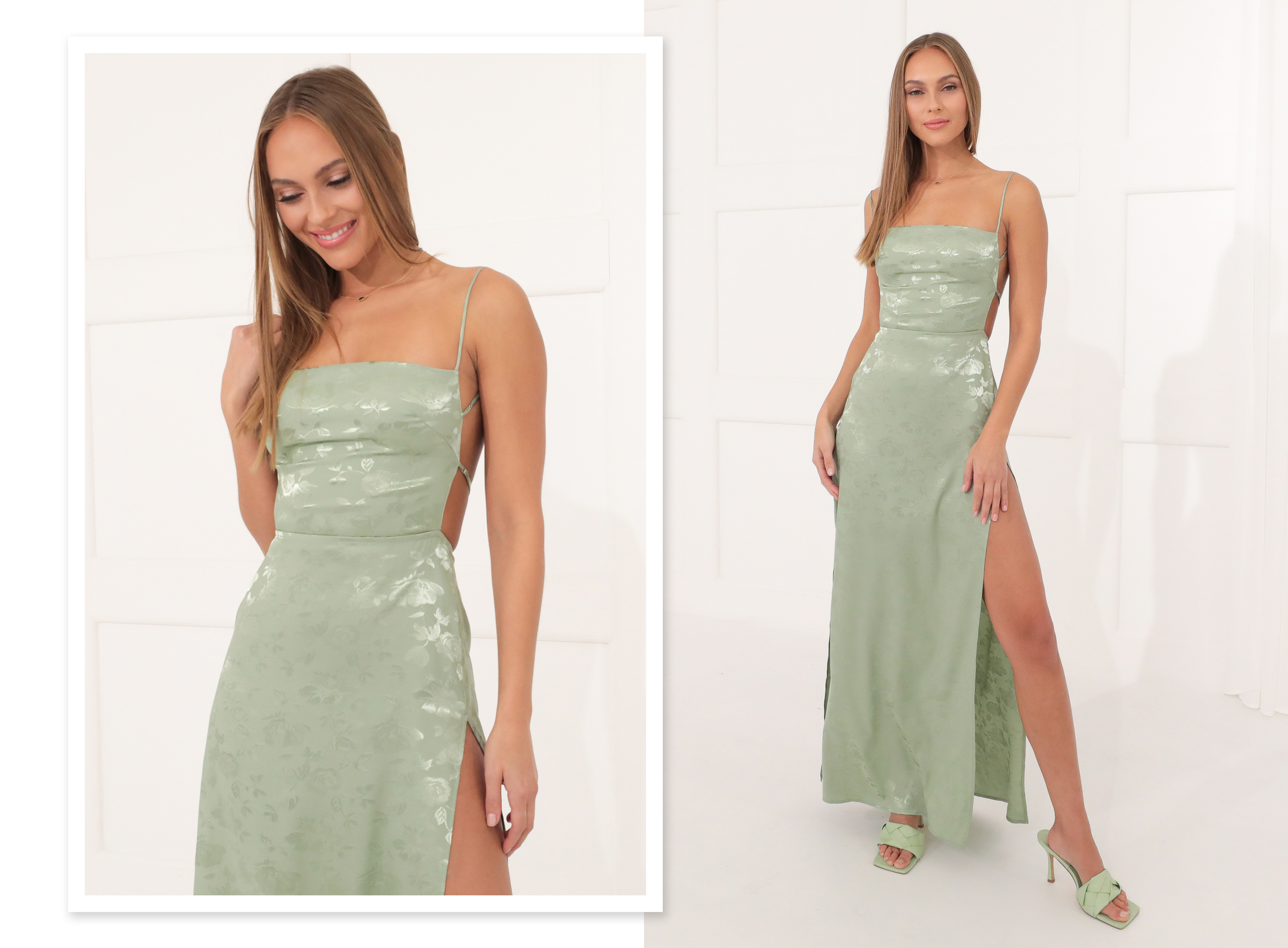 Satin Floral Maxi in Green