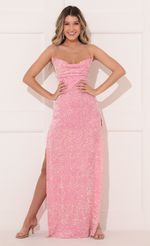 Picture Velvet Sequin Maxi Dress in Pink. Source: https://media-img.lucyinthesky.com/data/Jan22_2/150xAUTO/1V9A6594.JPG