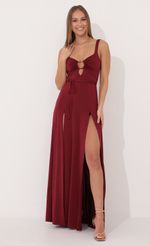 Picture Front Tie Maxi Dress in Red. Source: https://media-img.lucyinthesky.com/data/Jan22_2/150xAUTO/1V9A8304.JPG