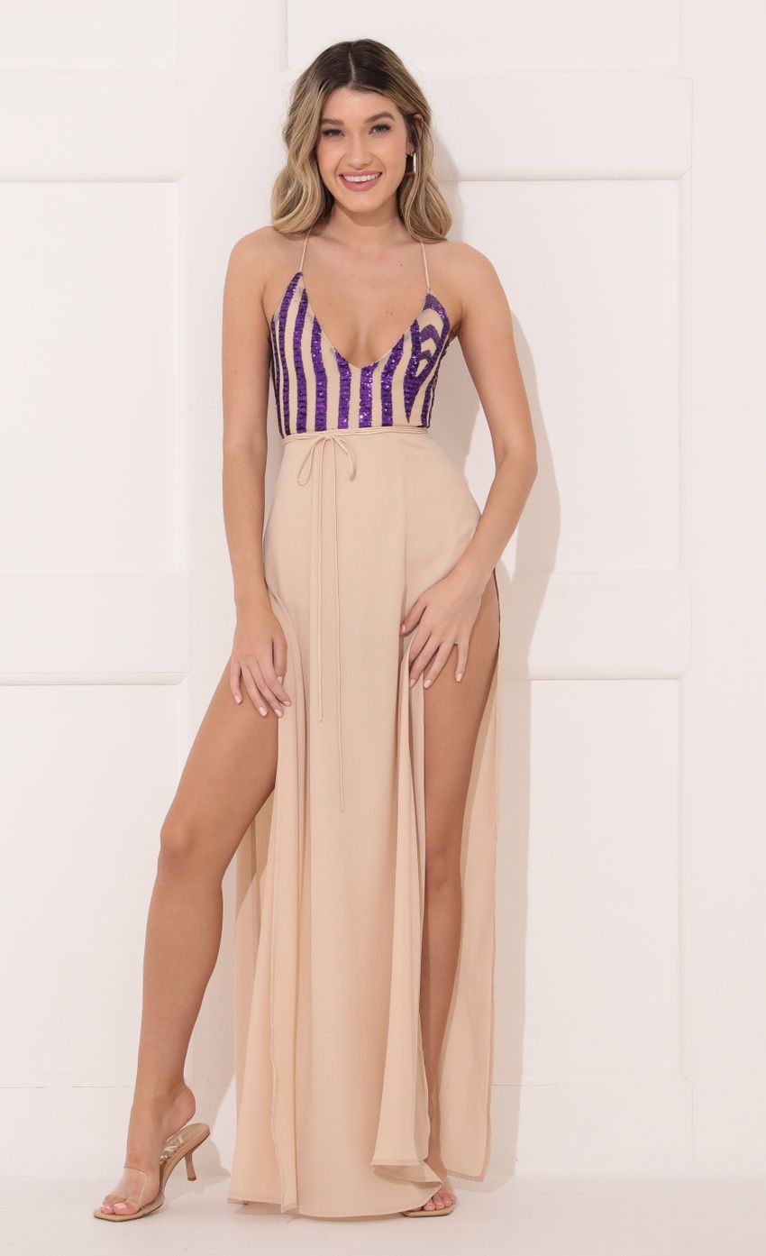Picture Nylah Side Slit Maxi in Champagne. Source: https://media-img.lucyinthesky.com/data/Jan22_2/850xAUTO/1V9A5885.JPG