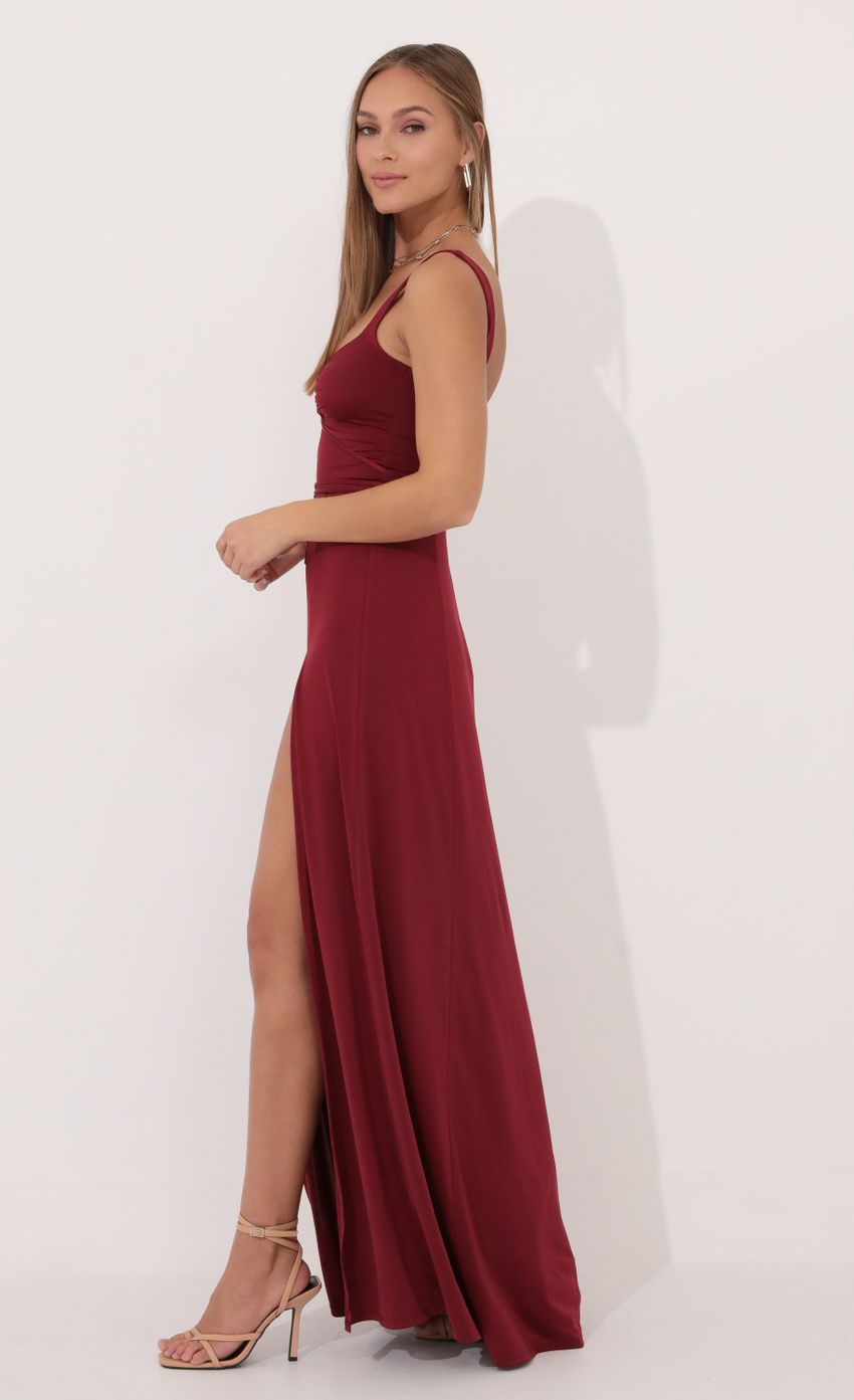 Picture Front Tie Maxi Dress in Red. Source: https://media-img.lucyinthesky.com/data/Jan22_2/850xAUTO/1V9A8376.JPG