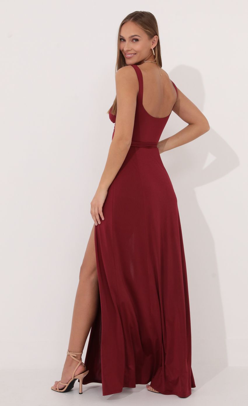 Picture Front Tie Maxi Dress in Red. Source: https://media-img.lucyinthesky.com/data/Jan22_2/850xAUTO/1V9A8428.JPG