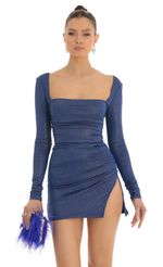 Picture Shimmer Side Slit Dress in Blue. Source: https://media-img.lucyinthesky.com/data/Jan23/150xAUTO/5578fac9-29cb-417a-954c-505d1ab9c3de.jpg