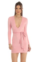 Picture Suede V-Neck Dress in Pink. Source: https://media-img.lucyinthesky.com/data/Jan23/150xAUTO/74b17641-a5eb-427f-bd1c-0a8c1d0bd17f.jpg