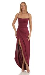 Picture Shimmer Asymmetrical Maxi Dress in Red. Source: https://media-img.lucyinthesky.com/data/Jan23/150xAUTO/7f645361-6a43-43de-80cb-98d6de36fadd.jpg