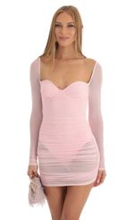 Picture Long Sleeve Mesh Dress in Light Pink. Source: https://media-img.lucyinthesky.com/data/Jan23/150xAUTO/ae347265-3b39-4c0f-92dc-69faaf25feb0.jpg