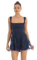 Picture Floral Mesh Dress in Dark Blue. Source: https://media-img.lucyinthesky.com/data/Jan23/150xAUTO/e1b0ad2e-8d85-4894-854c-d95cd87069df.jpg