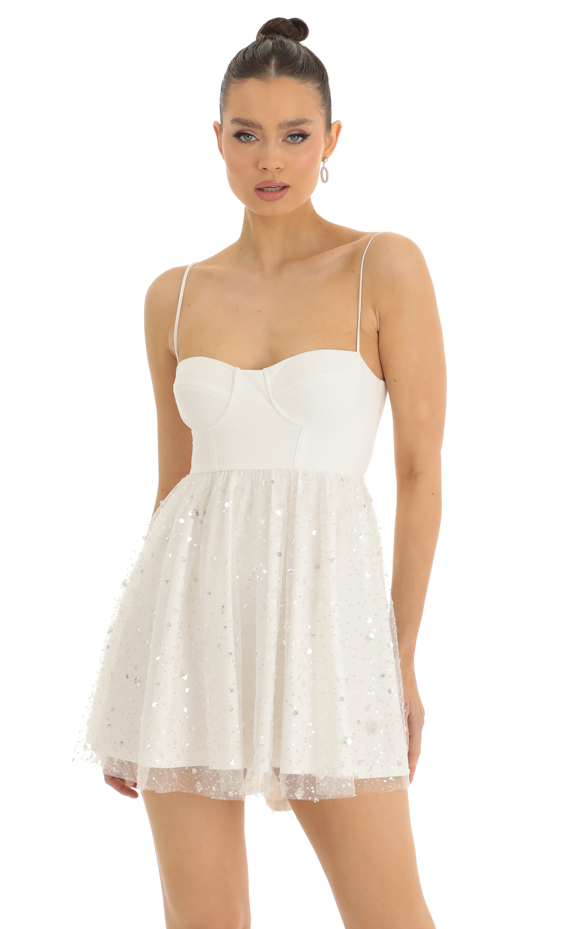 Sequin Suede Bustier Dress in White
